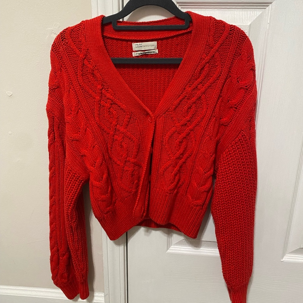 Urban Outfitters Vibrant Red Cable Knit Cardigan